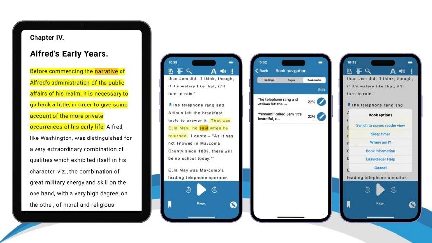 EasyReader shown on a variety of screens